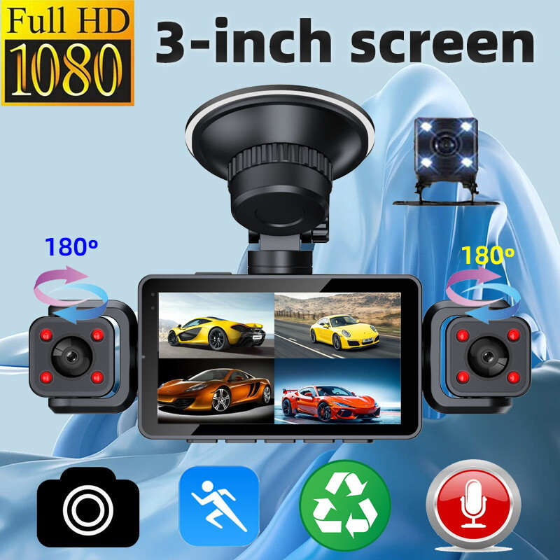4 Channel WiFi Dash Cam 1080P HD Driving Recorder G-Sensor 3in DVR Rear Camera