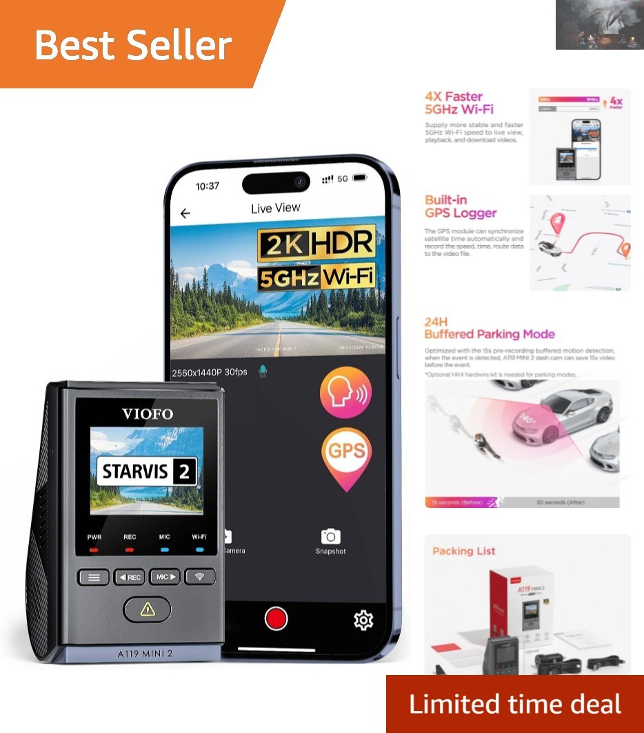 Compact A119 Mini 2 Dash Cam | 1440P 60fps with Wi-Fi & Buffered Parking Mode