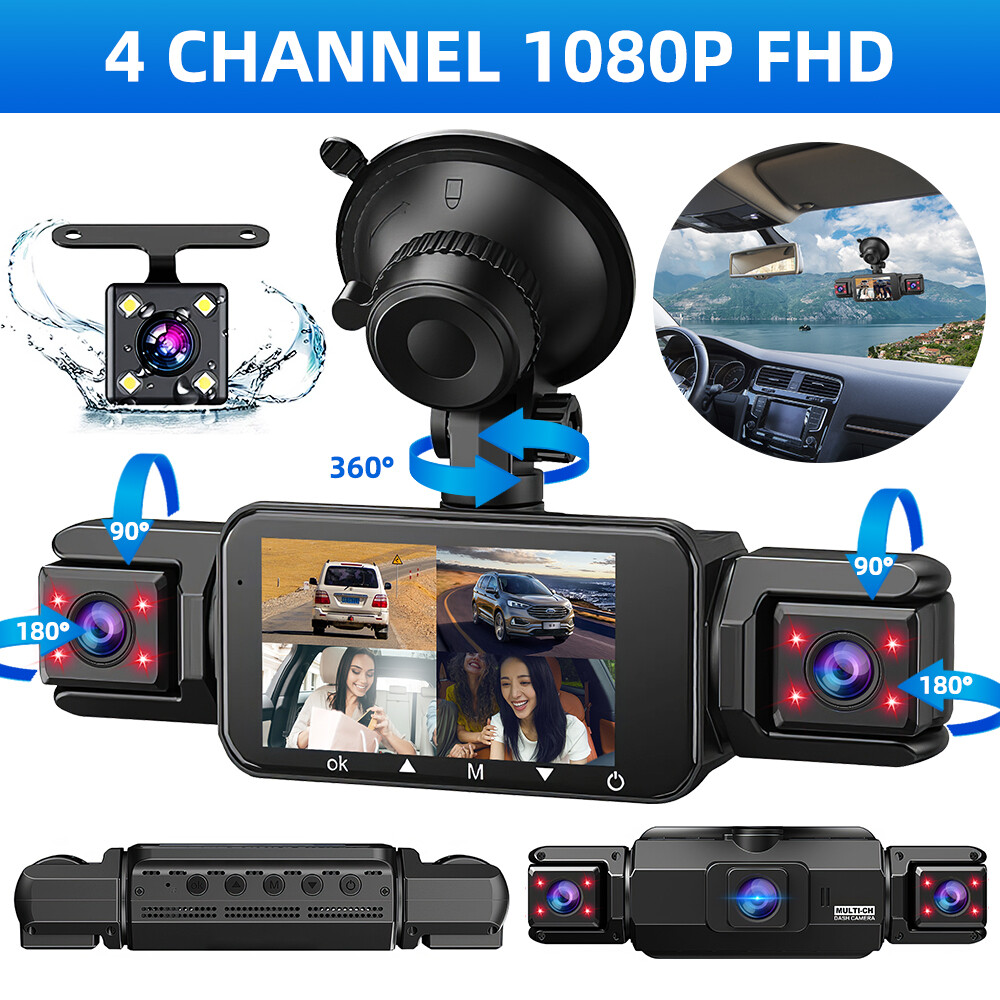360 Degree View 4 Channel Dash Cam Front and Rear Inside Left Right Dash Camera