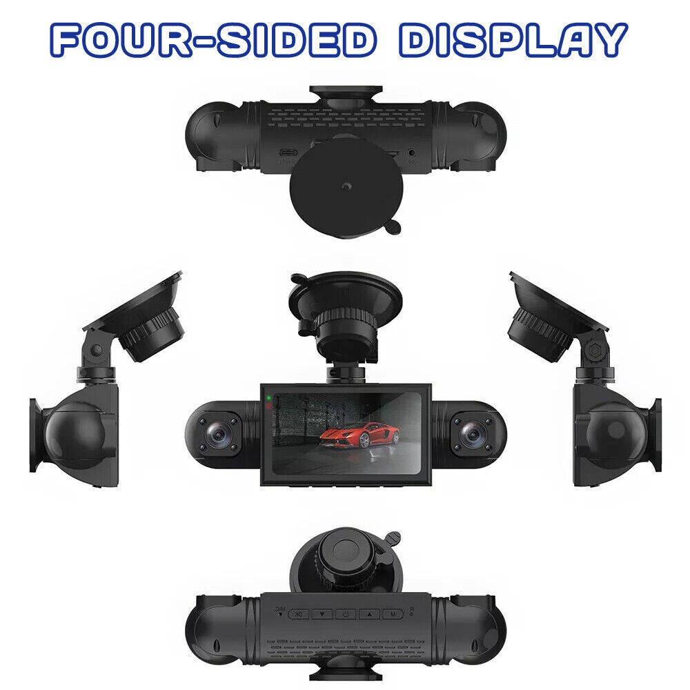 4 Channel Dash Cam 360° for Uber, 4 Way Recording Front Rear Inside Cabin
