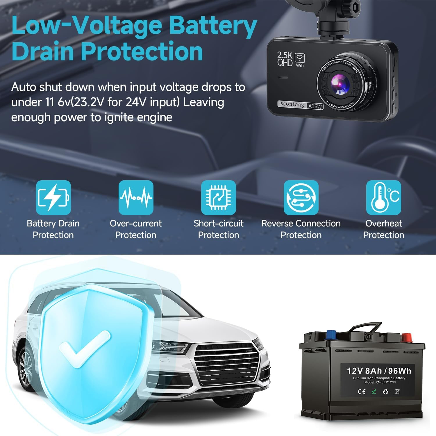 Dash Cam Hardwire Kit, Acc Hardwire Kit for Dash Camera Type C 3-Lead Hard Wire