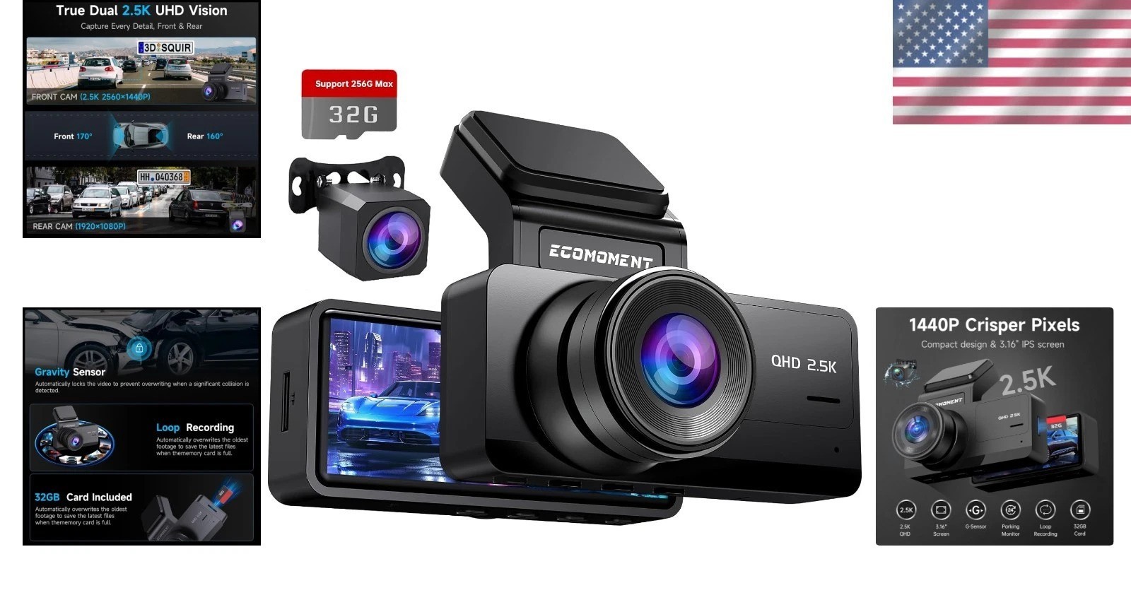 170° Wide Angle Car Camera with G-Sensor & 32GB Storage – Perfect for Safety