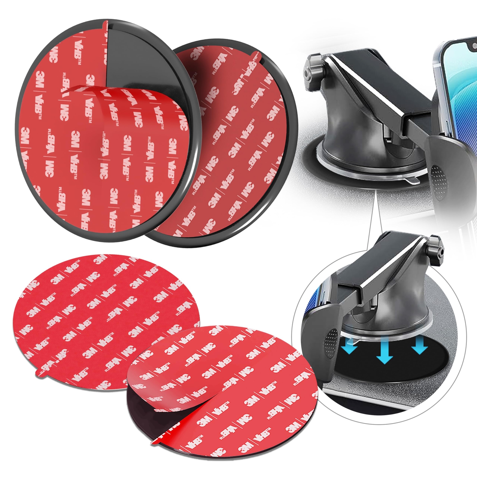 3M VHB Adhesive Dashboard Mounting Disk Set for Suction Cup Car Mounts – 3.74 in