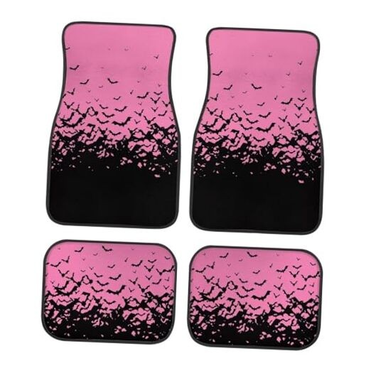Print Funny Halloween Car Floor Mats 4 PCS, Cute Durable Pink Black Bat