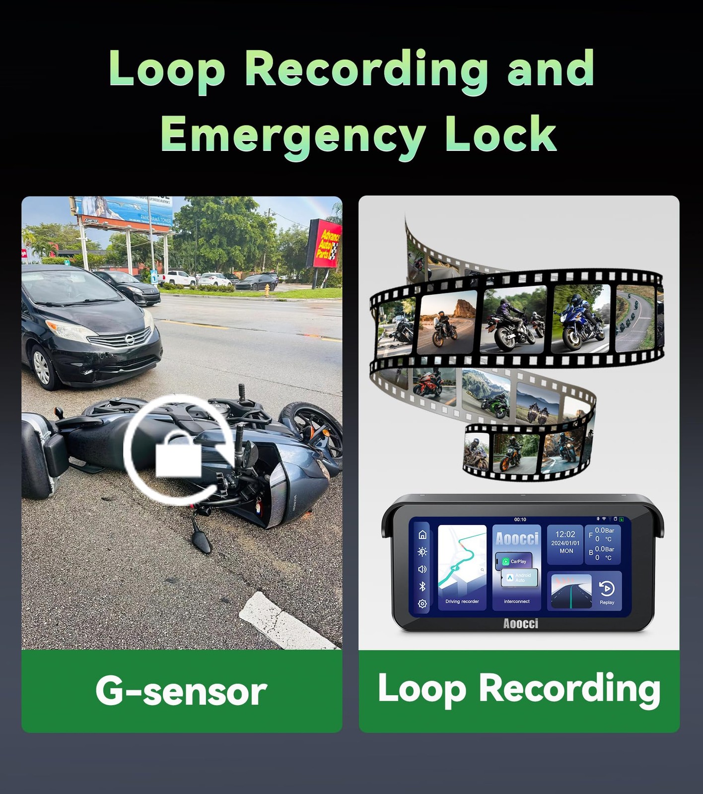 Aoocci C6 PRO Motorcycle Dash Cam Front and Rear, Motorcycle CarPlay, 1080P D…