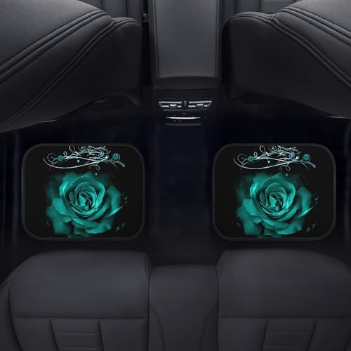 Rose Car Floor Mats Set of 4 Flower Design Vintage Rose Pattern Floor Green
