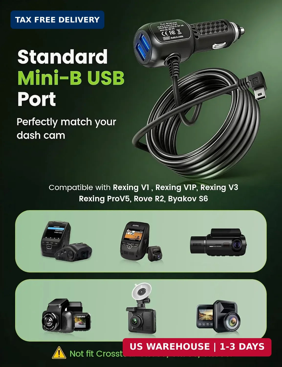 Anina Mini USB Mini-B Dash Cam Power Cord Left Angle Charging Cable Dash Camera