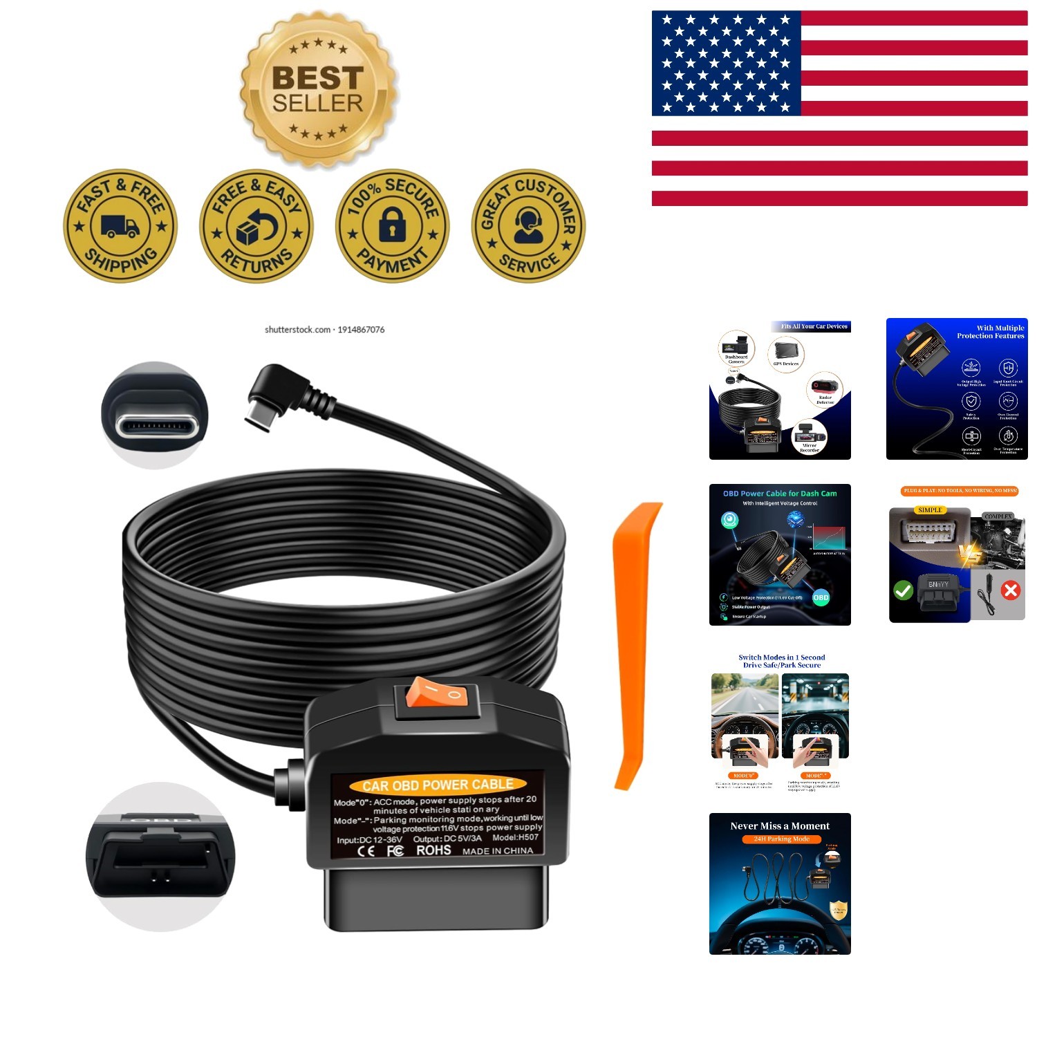 Smart Dual-Mode Dash Cam Power Supply – USB-C Hardwire Kit with 3A Stable Output
