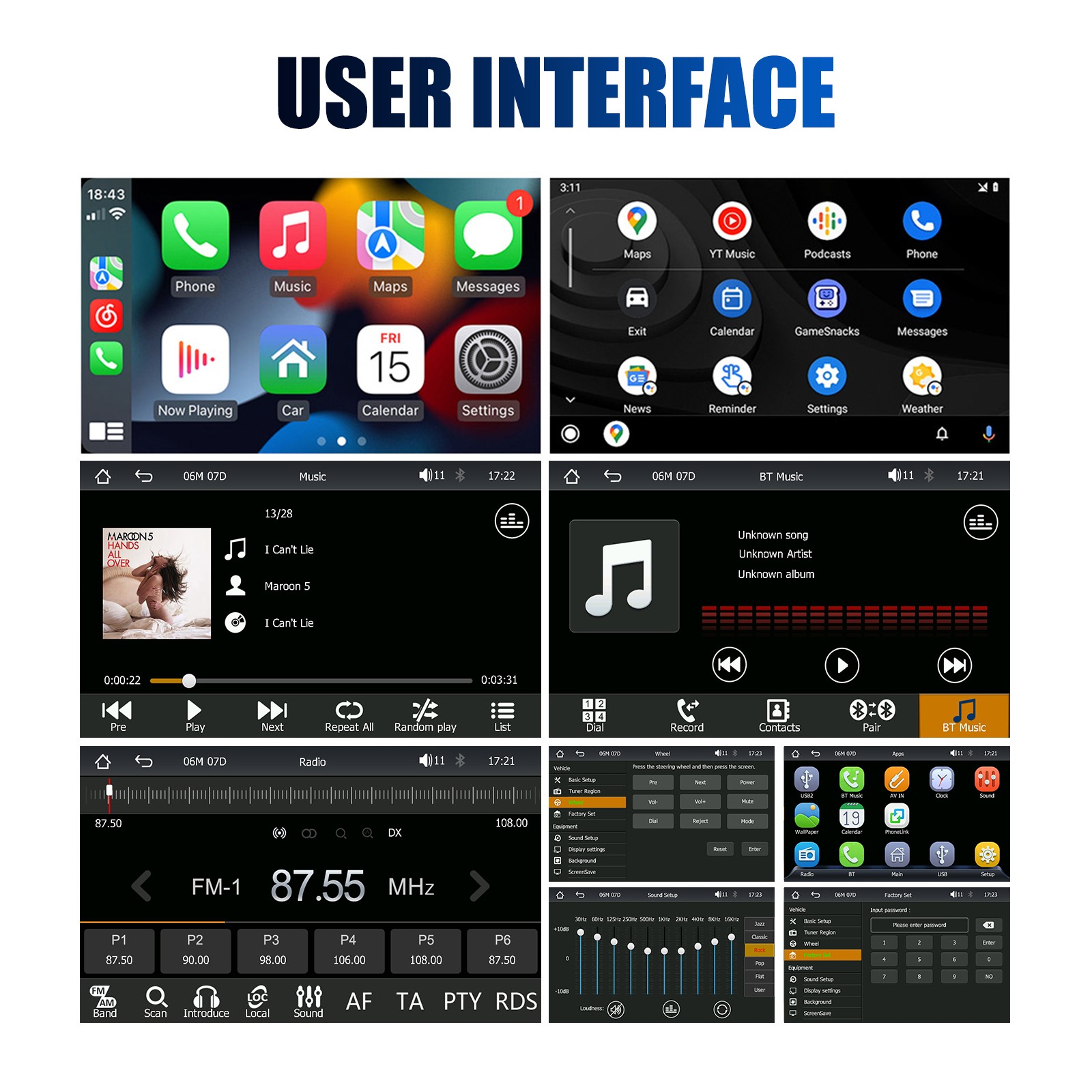 7″ Double 2 Din Car Stereo Touch Screen Car Radio Apple CarPlay Android Auto AHD