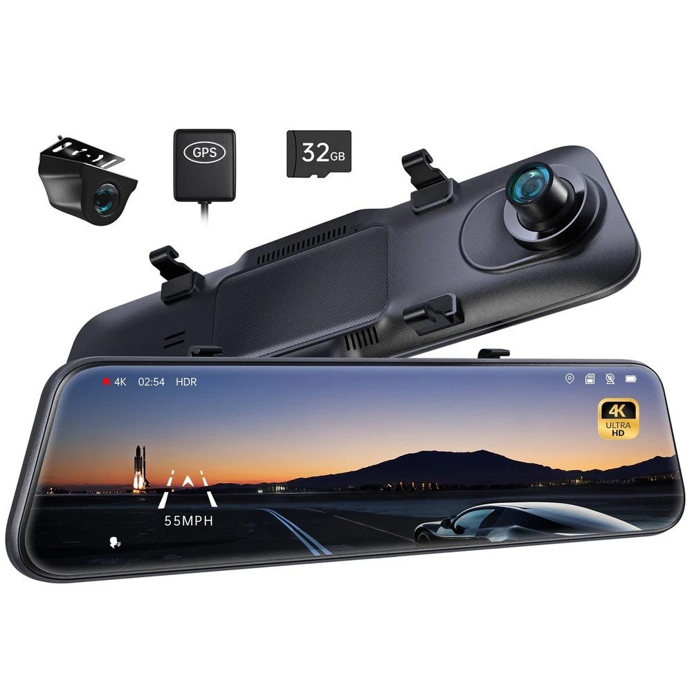 Pelsee P12 Pro 4K Mirror Dash Cam, 12” Rear View Mirror Camera Smart Driving…