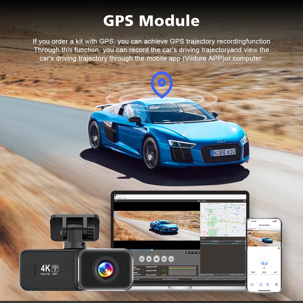 Ultra HD 4K WIFI Dash Cam Front And Rear GPS Night Vision Car DVR Video Recorder
