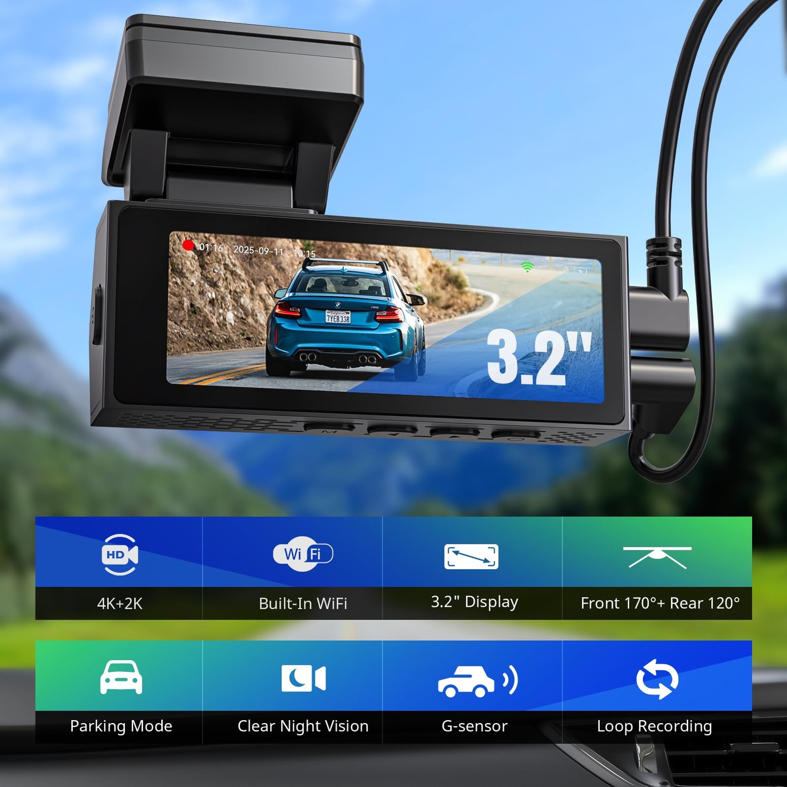 Dash Cams Front and Rear, 4K+2K Dual Dash Camera for Cars w 64GB Card, 5G Wi-…