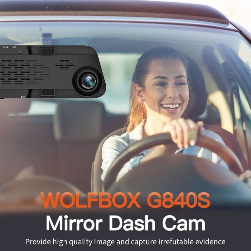 WOLFBOX 4K12” Free SD Dual Mirror Dash Dash Cam Parking Monitoring Cameras