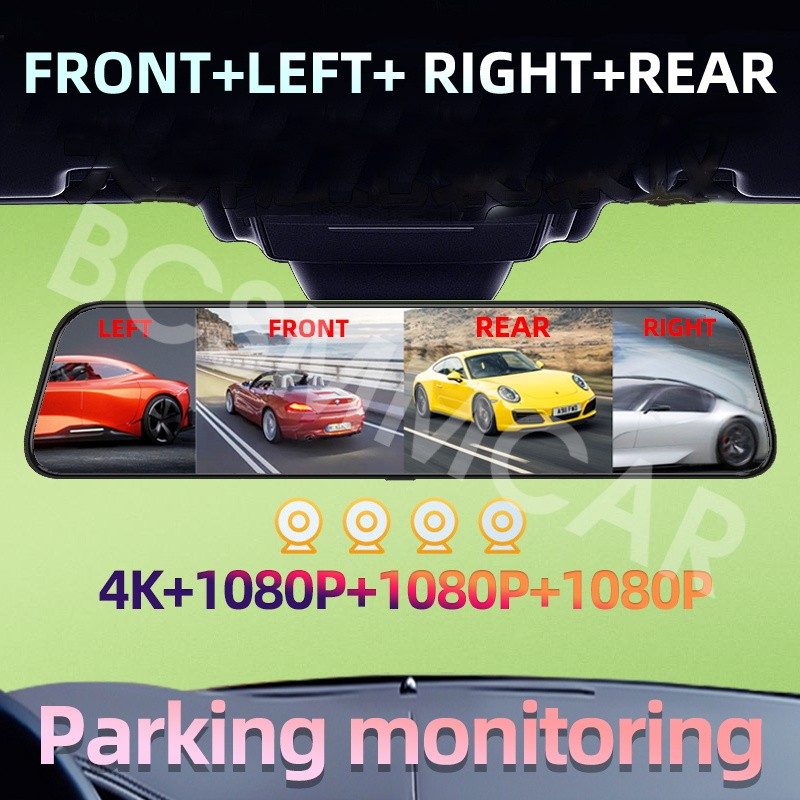 Car Dash Cam Rearview Mirror Video Recorder Touch Screen BSD Blind Spot Monitor