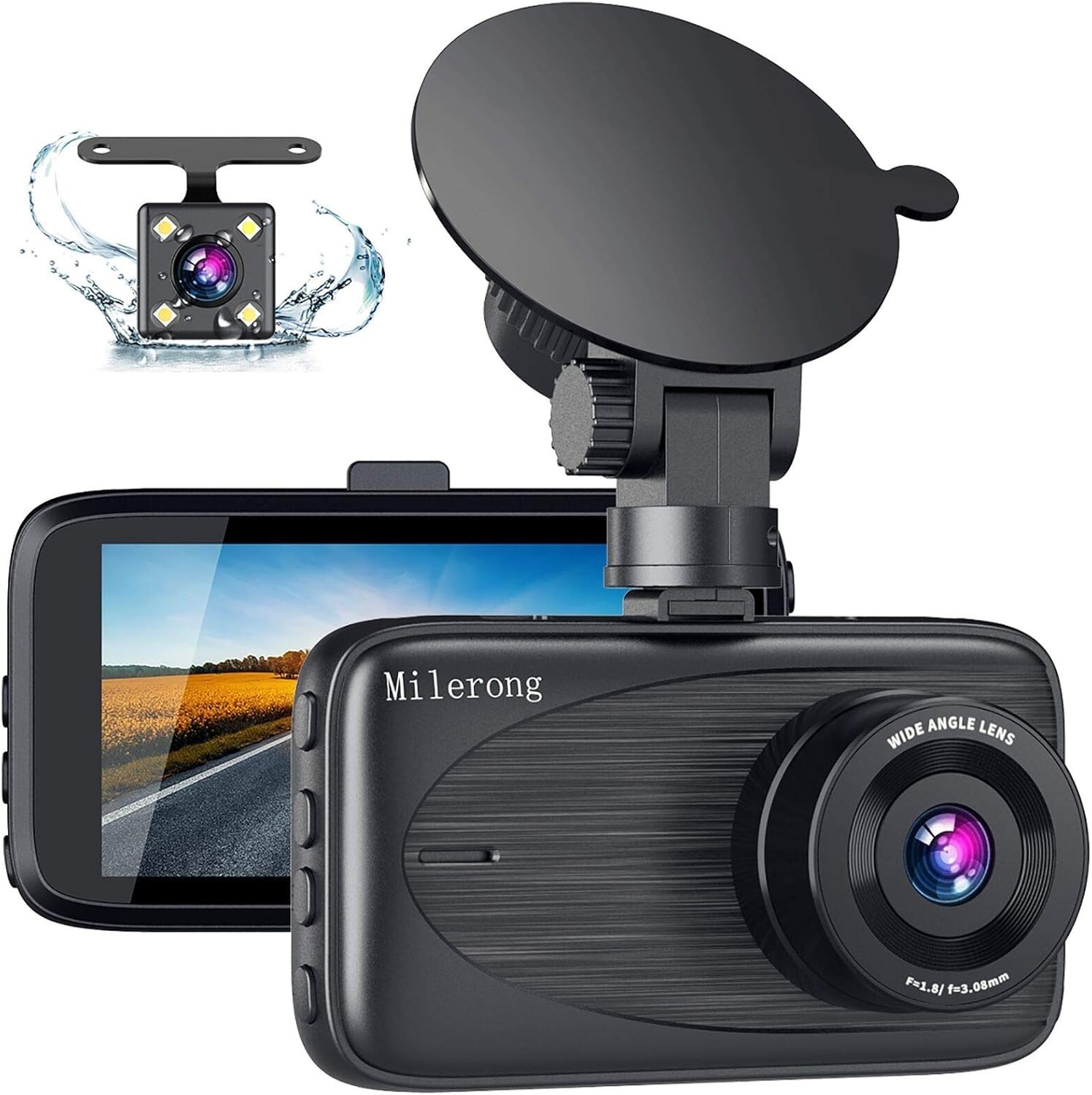3″ IPS FHD Dash Camera with G-Sensor & Loop Recording for Cars – Front and Rear