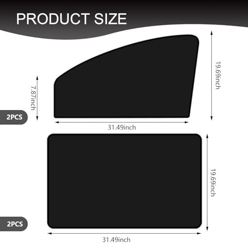 Pack of 4 Black Car Window Shades – Front Rear Side Protectors – 1 PC Black