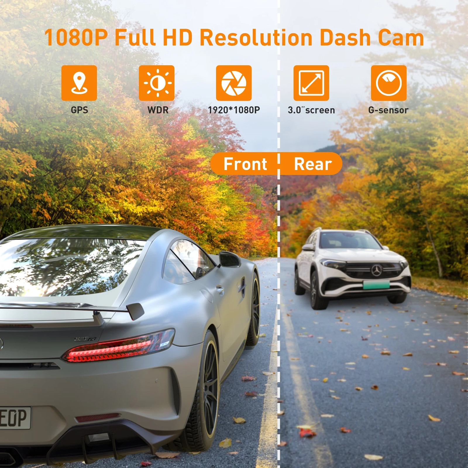 Dash Cam Front and Rear, 1080P Full HD Dash Camera, Dashcam with Night Vision, C