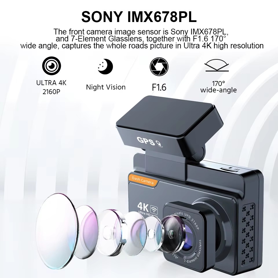 Dash Cam 4K 3 Inch Mini Car Dvr Dual Lens with GPS WIFI 24H Parking 1080P Rear V