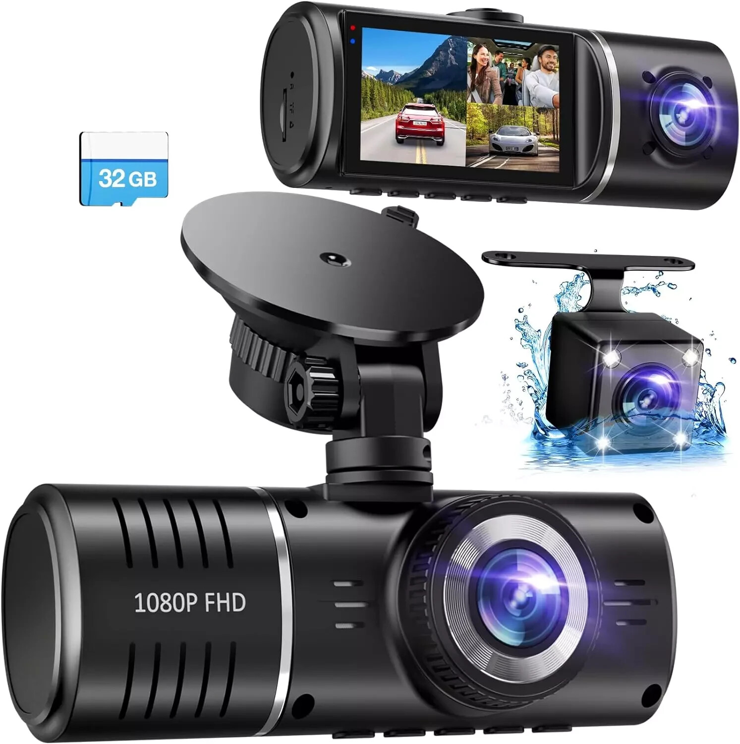Dash Cam, 3 Channel Dash Cam, 1080P Dash Cam Front and Inside, Triple Dash Cam,