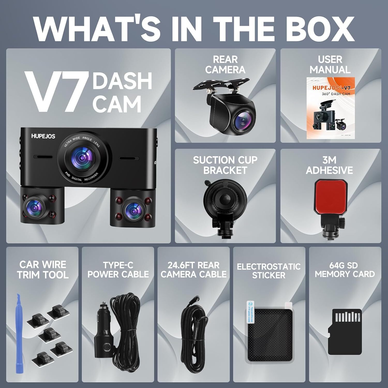 V7 64G 4 Channel Dash Cam Fhd 1080P Night Vision With Wifi And G Sensor