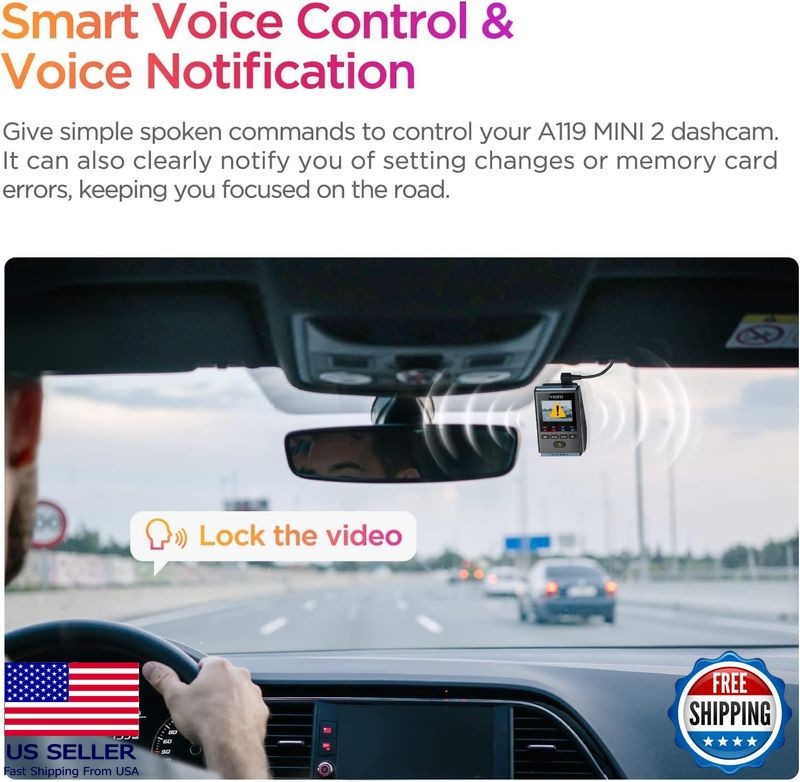 2K Dash Cam Mini, 60fps, Voice Control, GPS, Night Vision, 24H Parking Mode,