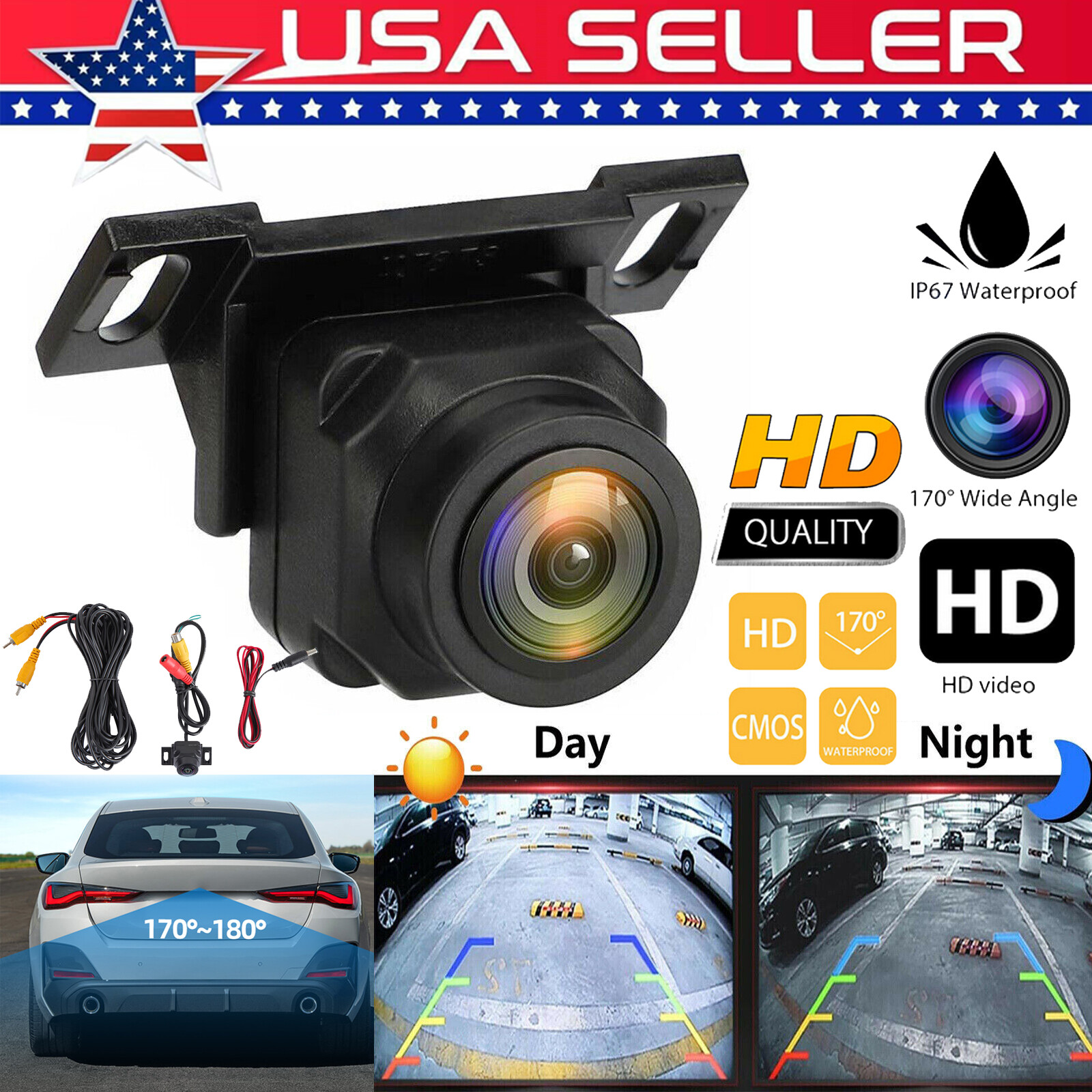 Car Rear View Reverse Backup Camera Parking Guideline Night Vision Waterproof