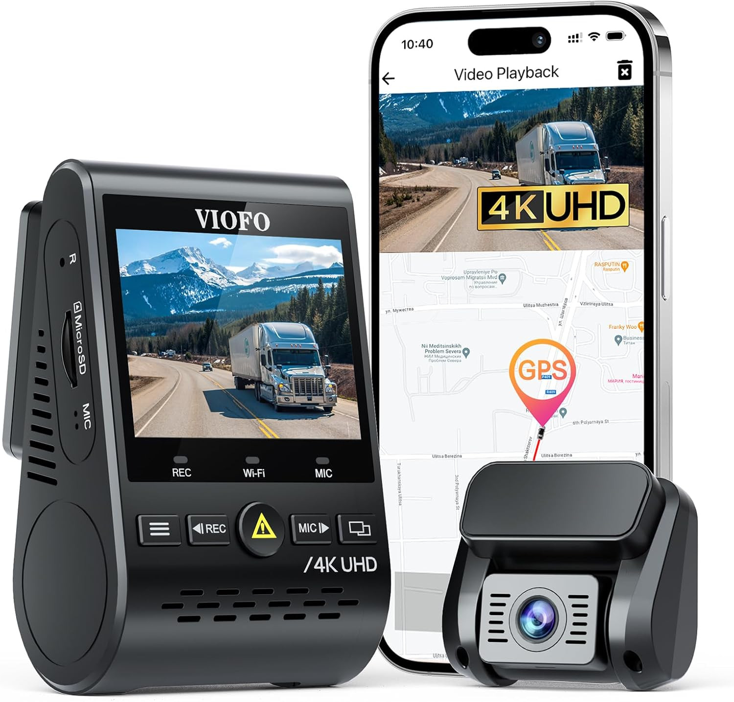 A129 Pro Duo 4K Dual Dash Cam 3840 X 2160P Ultra HD 4K Front and 1080P Rear Car