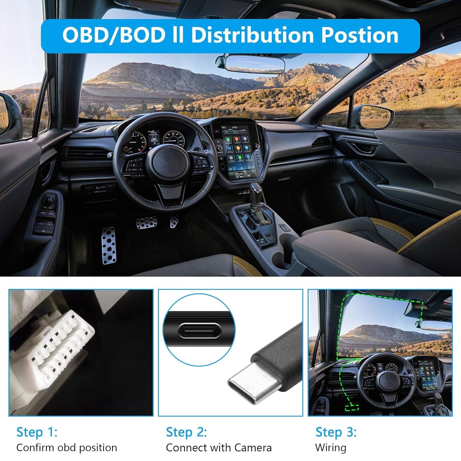 OBD to USB Type C Hardwire Charger Cable 24 Hour Surveillance Low Voltage 3.5M