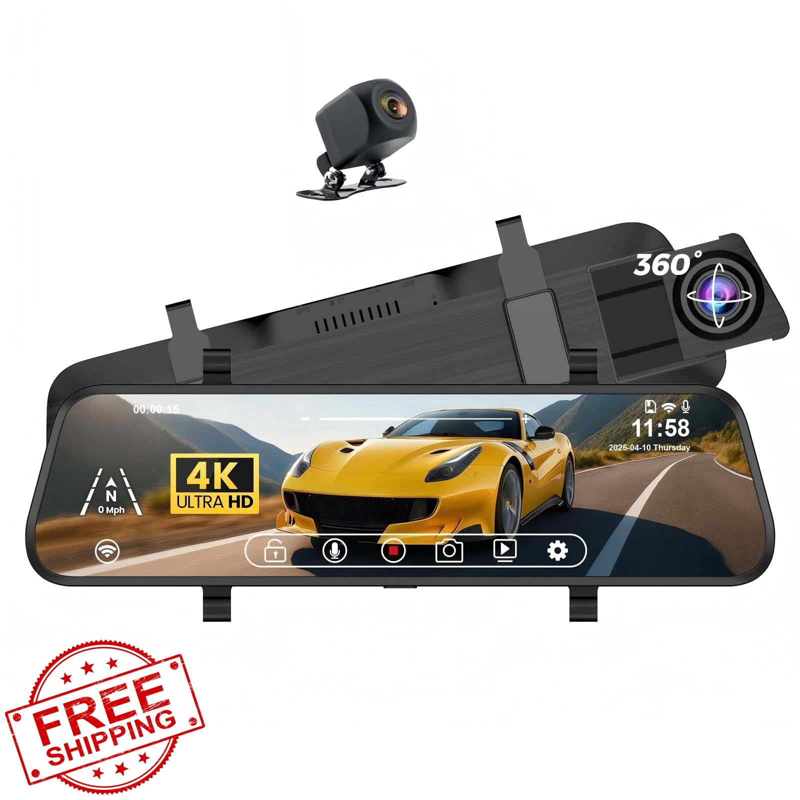BAOHZ 4K Dash Cam Front Rear 10″ Touch Screen
