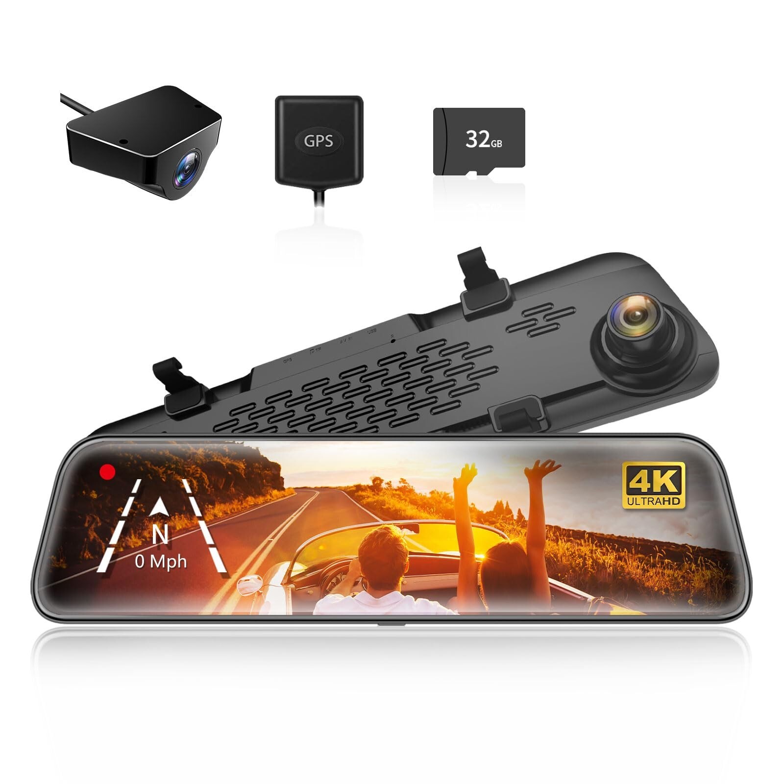 WOLFBOX G840S 12″ 4K Mirror Dash Cam Backup Camera, 2160P Full HD Smart Rearv…