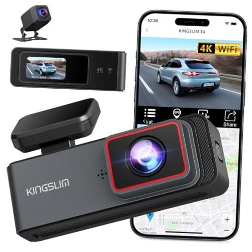 E4 4K Dash Cam Front and Rear, WiFi Front 4K Rear 1080P Dual Dash Camera for