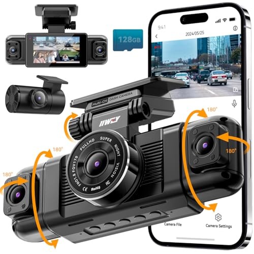 4 Channel Dash Cam 360° Front Rear Side Inside 1080P Night Vision WiFi 128GB