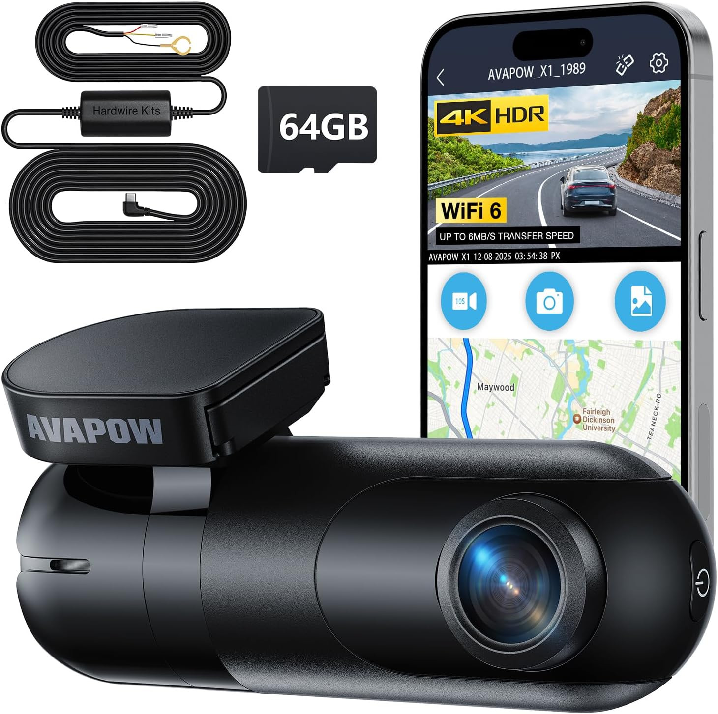 4K Dash Cam Front for Cars | Free Hardwire Kit & 64GB SD Card Included, Wifi 6,