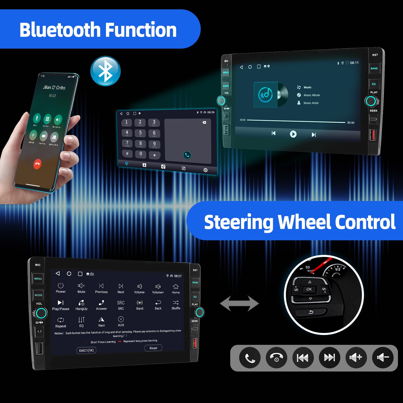 ESSGOO 9″ 4+64GB Double 2 DIN Android 15 CarPlay Wireless Stereo GPS Radio +AHD