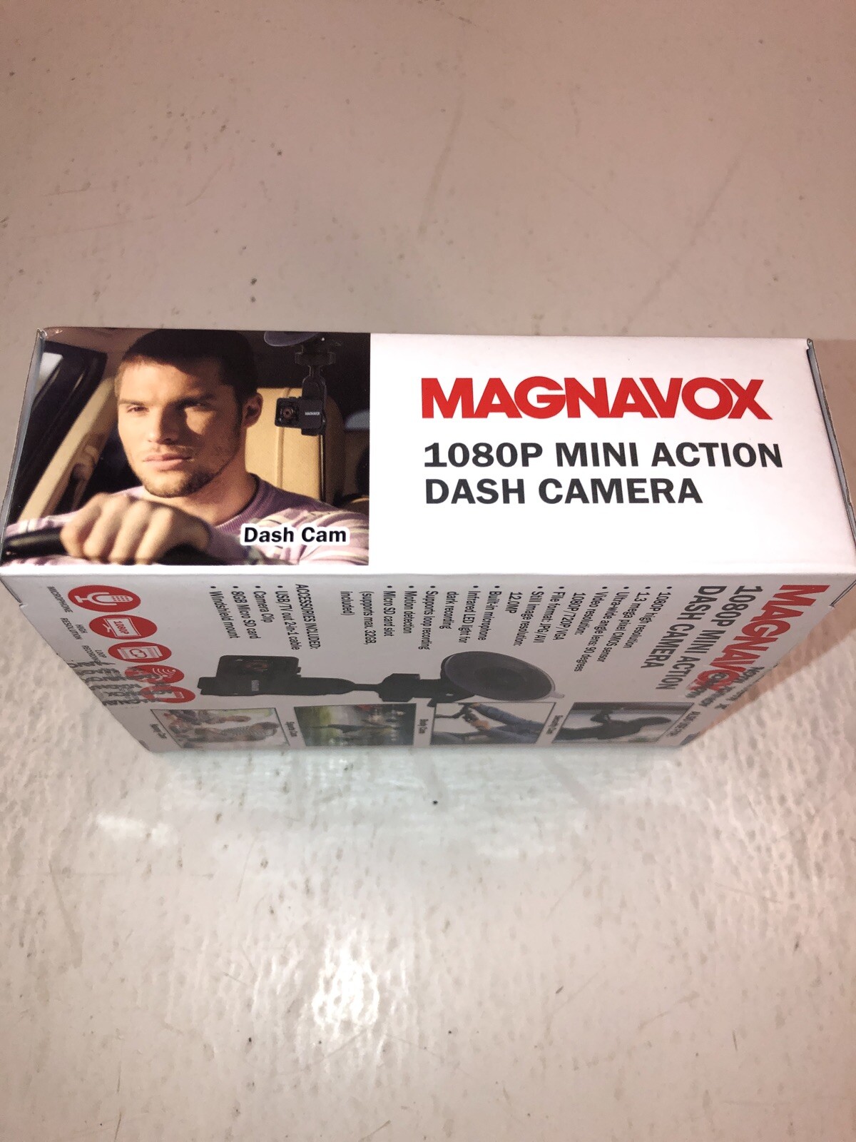 Magnavox Mini Action Dash Cam Camera 1080p Video Recorder w/t Suction Cup Mount