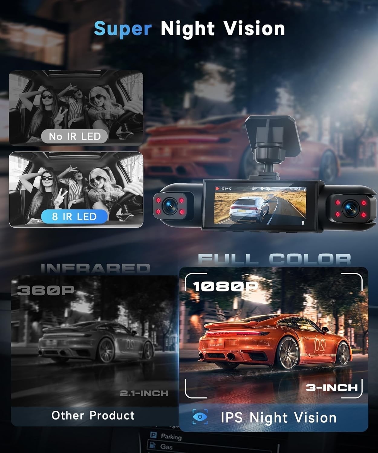 4 Channel 360° Dash Camera Front and Rear Inside Left Right, 3.16 Inch Dash Cam