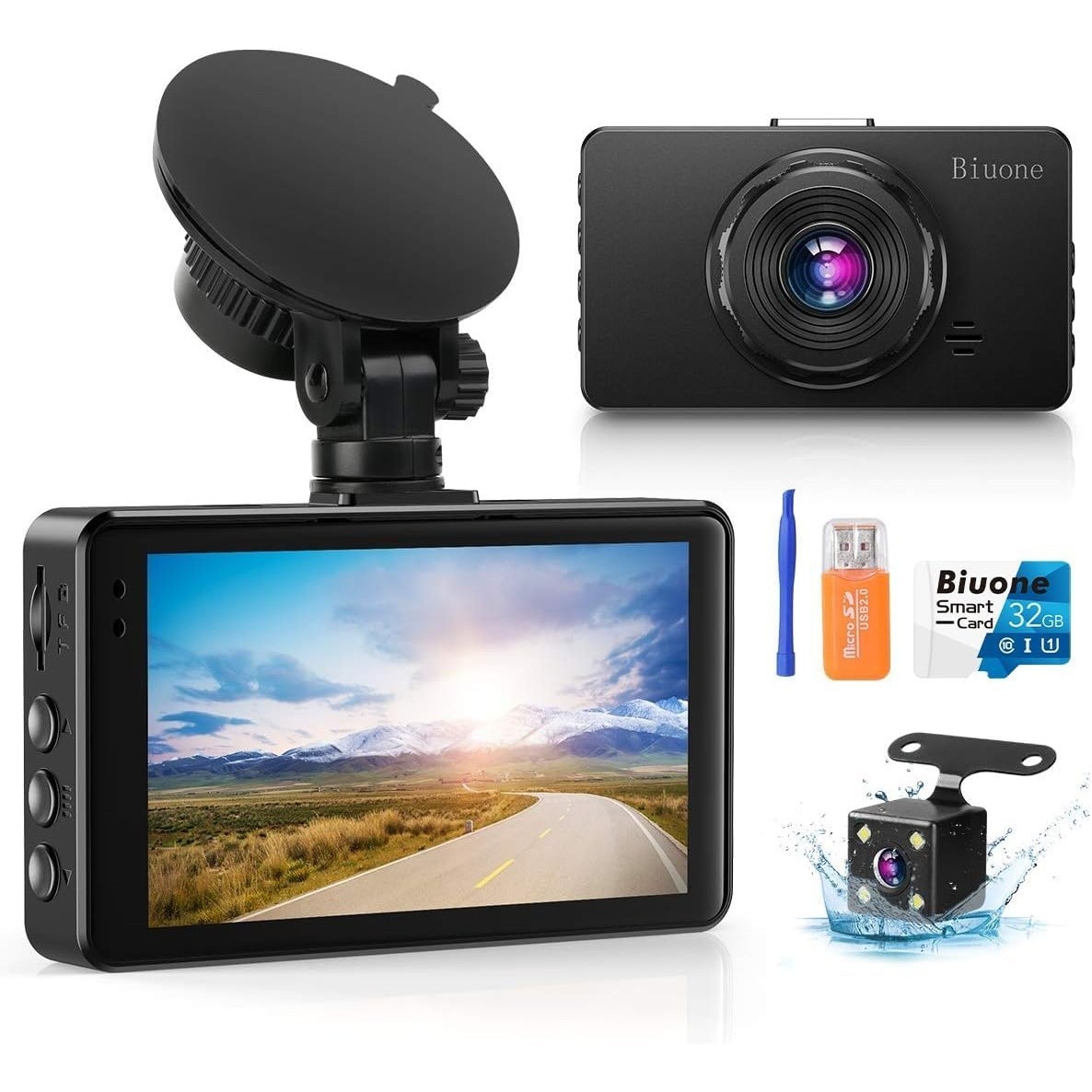 Dash Cam Front and Rear 1080P with 32G Card Night Vision and Sensor