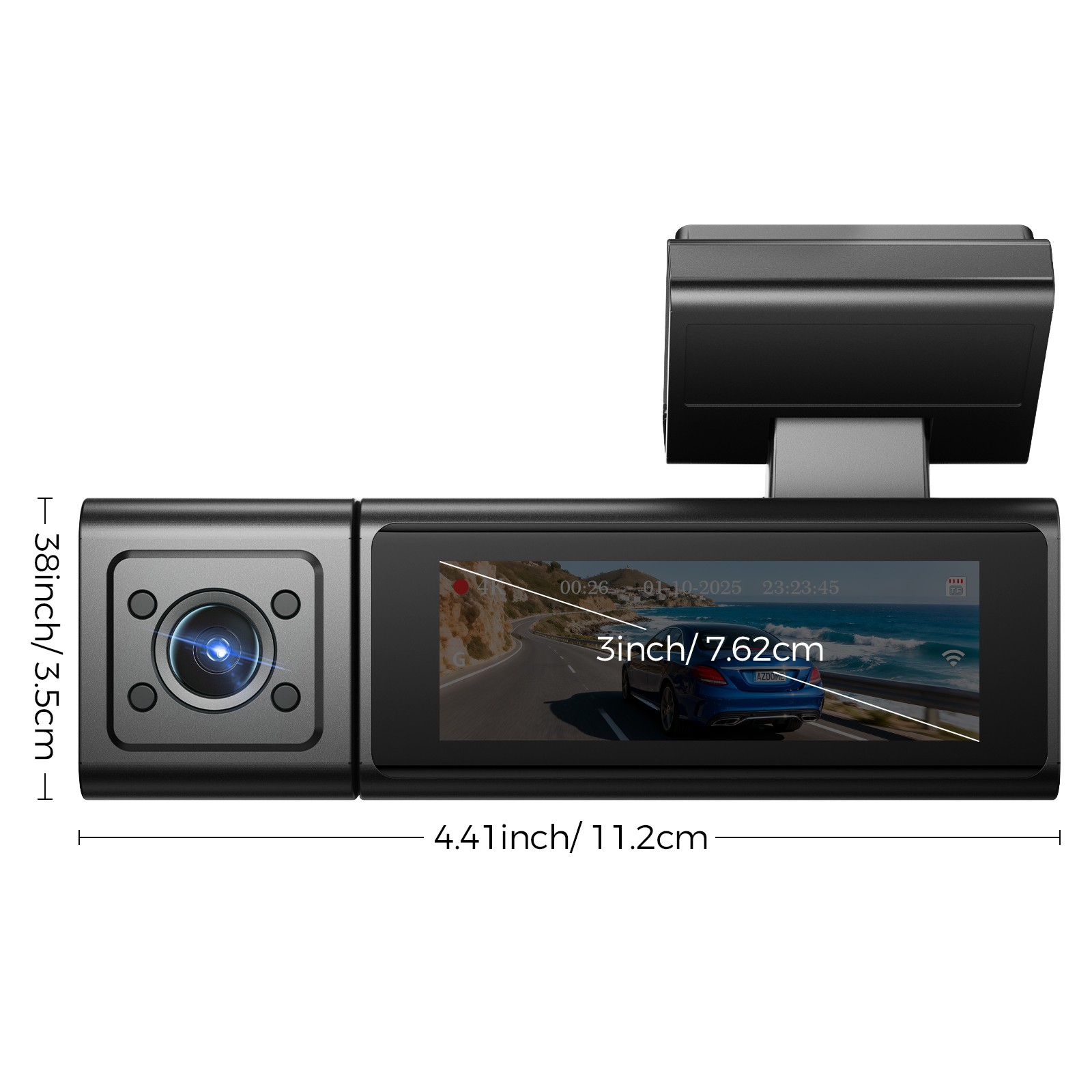 AZDOME 4K Dash Cam Front&Cabin&Rear WiFi Parking Mode Voice Control 64GB SD Card