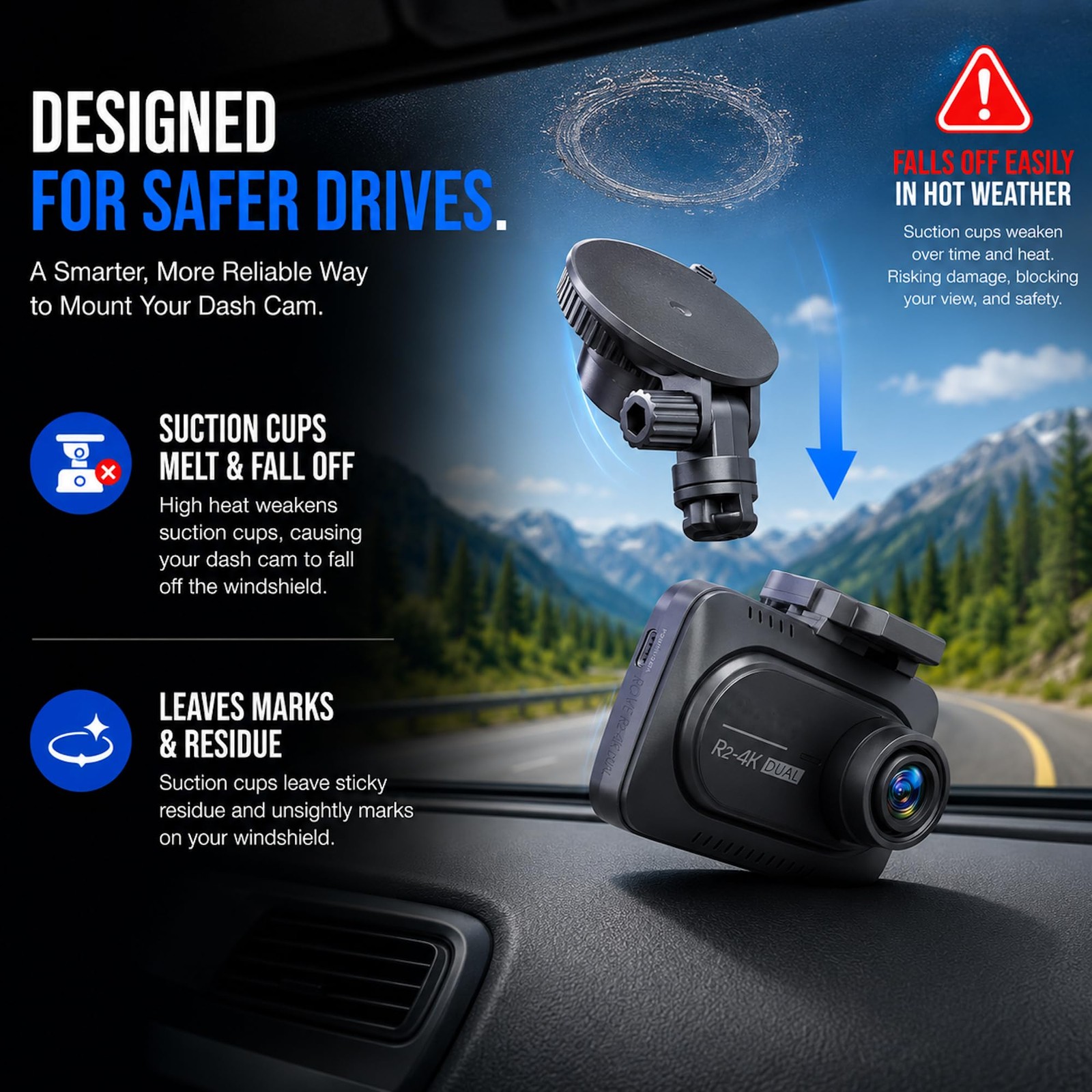 Dash Cam Mount Replacement Holder, Fits Rove r24k and Other Dash Cams