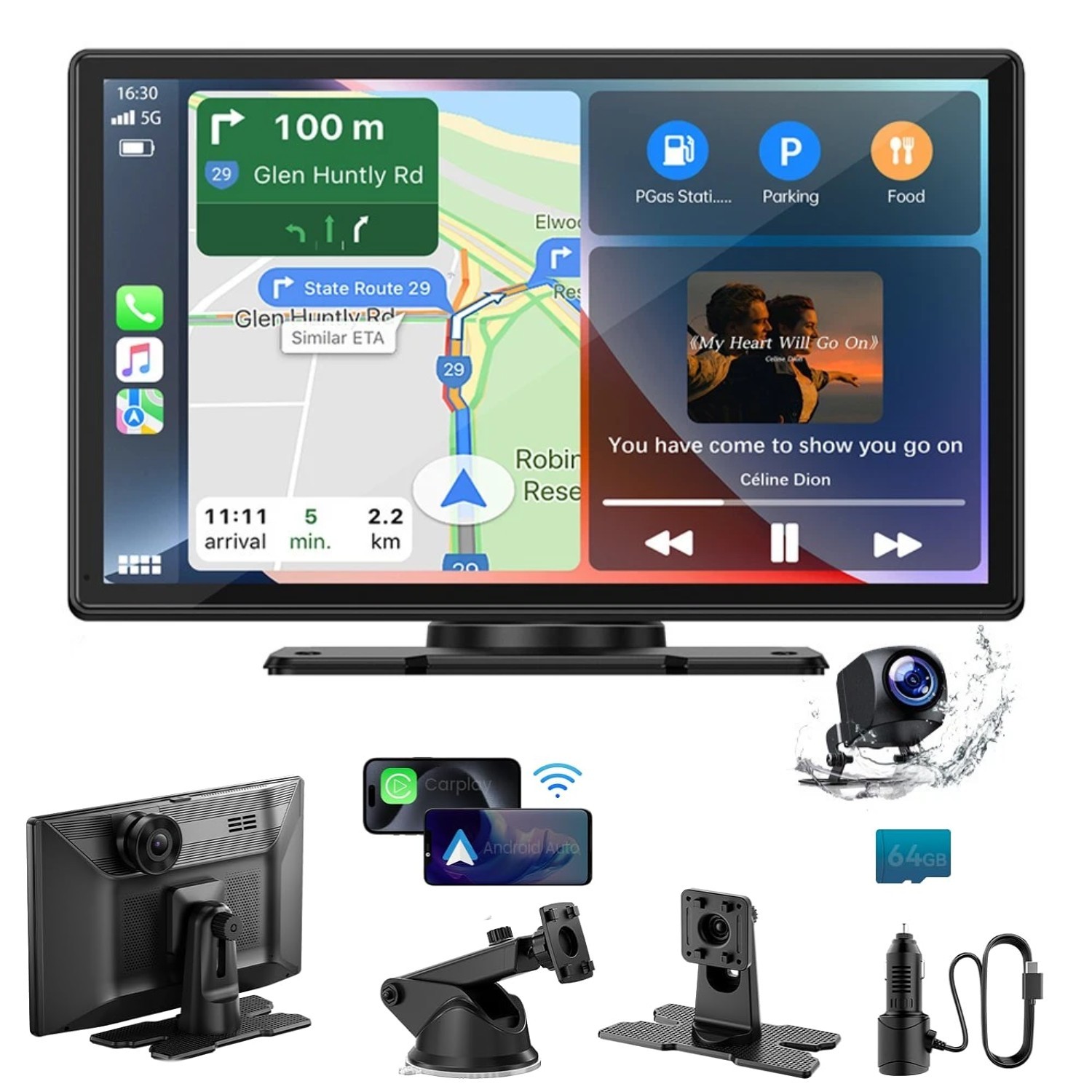 9″ Wireless Car Stereo w/Apple Carplay & Android Auto,Portable Touch Screen GPS