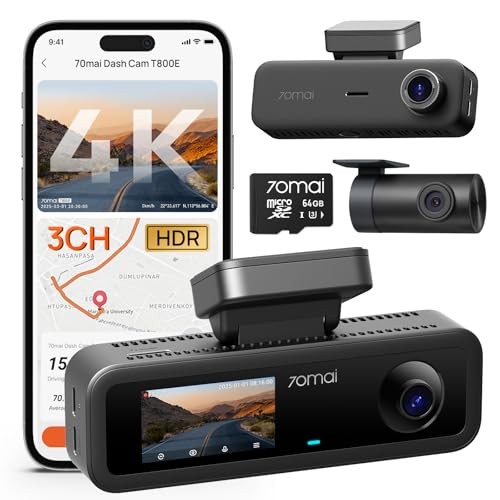 70mai T800E 3 Channel Dash Cam Front Rear Inside 4K