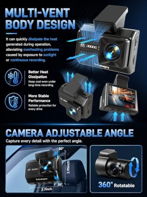 4K+1080P Dash Cam Front and Rear, Osmo Dashcam pro with STARVIS Night Vision,