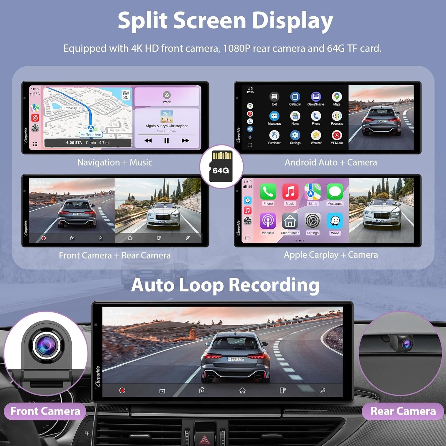 2025 Carpuride Wireless Carplay Android Auto with Dash Cam – 10.26 Inch HD I…