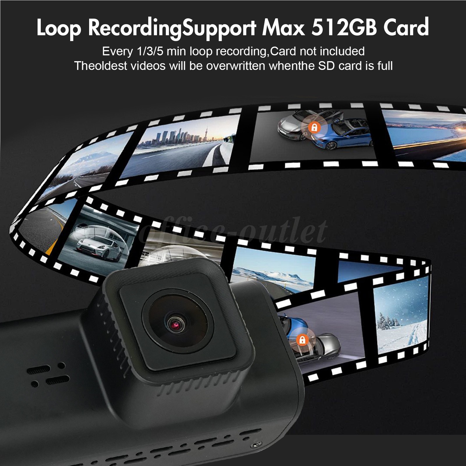 4K Dual Dash Camera with 512GB SD Card, Front and Rear Dash Camera, Black