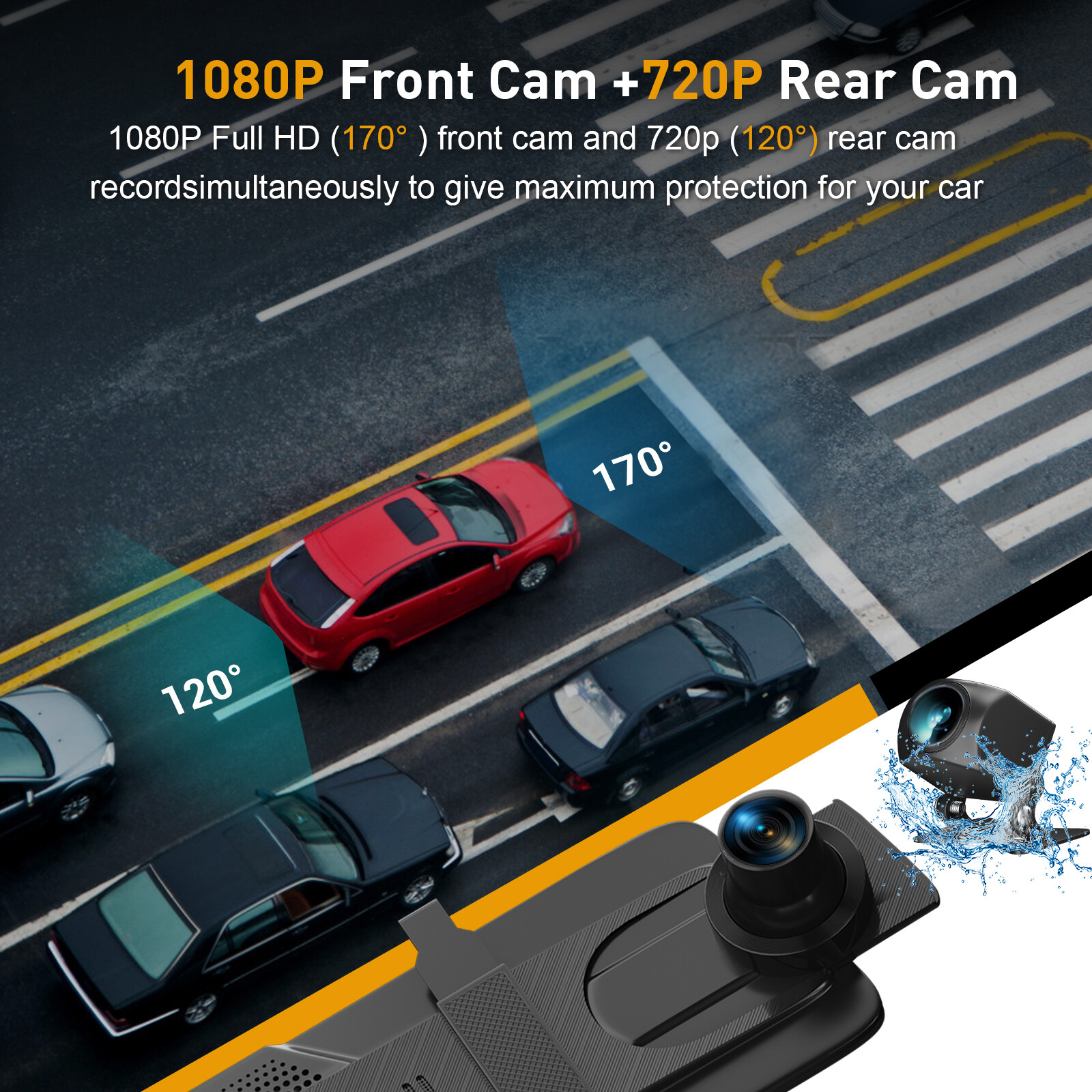 XGODY 10” Dash Cam 1080P FHD Car DVR Dual Lens Front Rear Video Recorder Camera