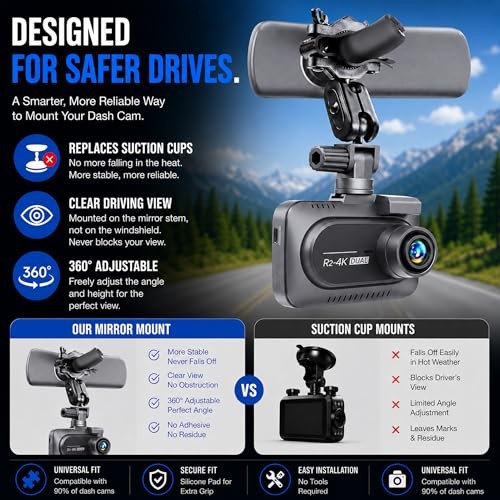 Dash Cam Mount Replacement Holder, Fits Rove r2-4k and Other Dash Cams | Easy