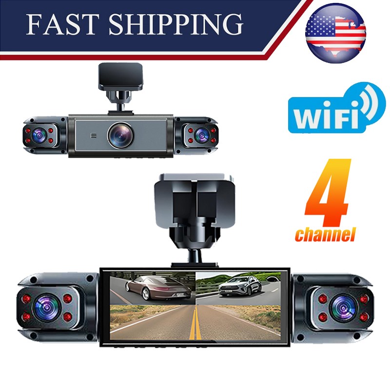4-Channel Dashcam 360° 1080P HD Car Dash Cam Front Rear Inside Left Right Wifi