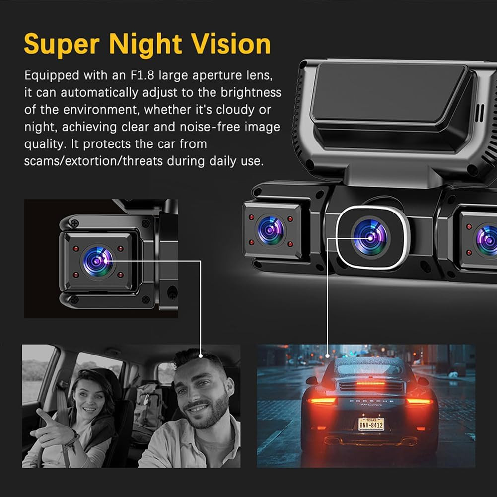 Dash Cam 4 Channel 360° Front Rear Inside DashCam FHD 1080P Car Camera 32GB