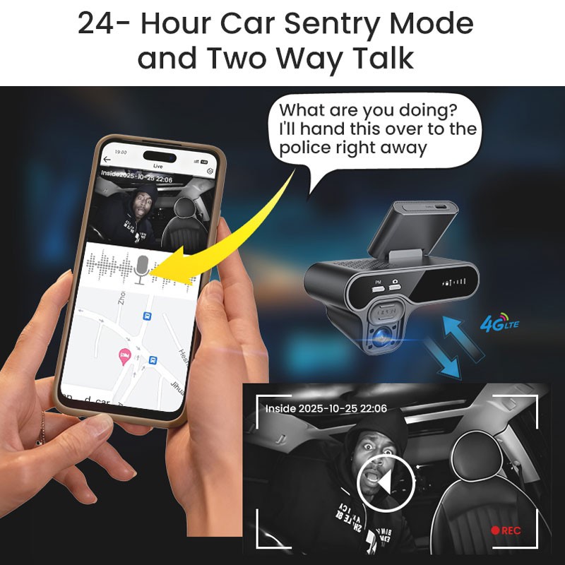 4G LTE Dash Cam HD 2K Dual lens Cloud DVR PIR Motion Live View 24H Security Q10