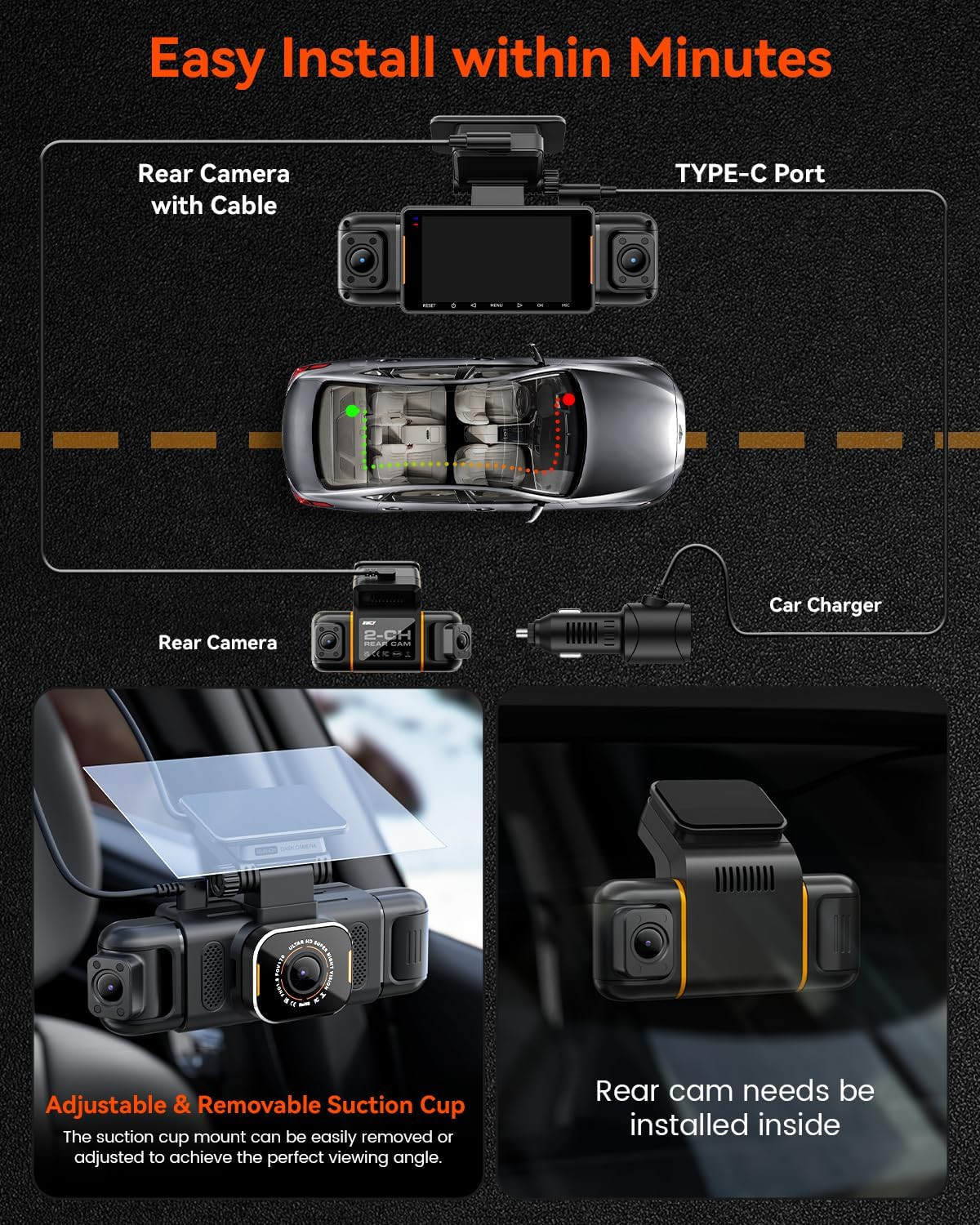 N9 5 Channel Dash Cam 360° View, 5.8G Wifi-6 with App, Free 128GB Card, FHD Fron